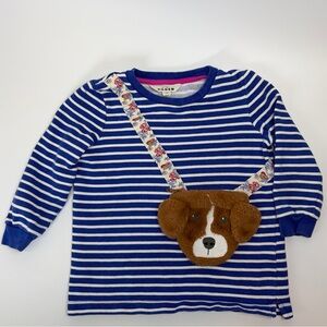Mini Boden Pocket Appliqué Dog Purse Sweatshirt Striped Sz 5/6